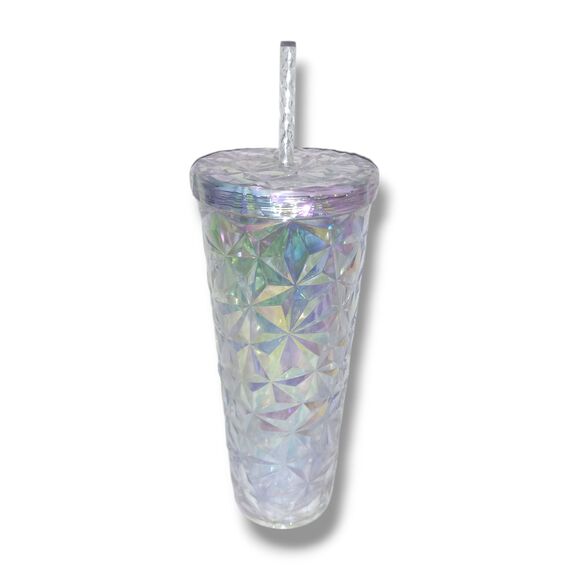 Holiday Time Clear Prismatic Tumbler-Screw Lid-Straw-Iridescent-26 oz-2024-NEW - Picture 1 of 6